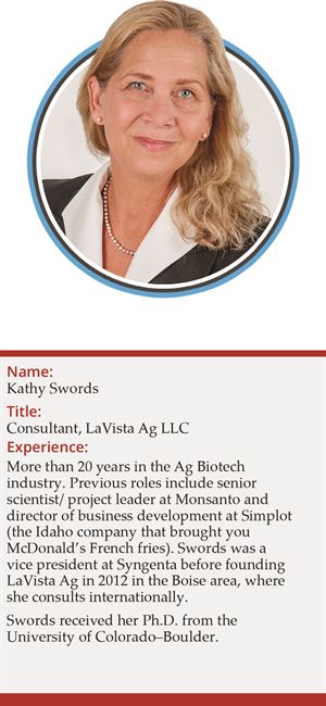 Kathy Swords, consultant at LaVista Ag LLC, more than 20 years in Ag biotech